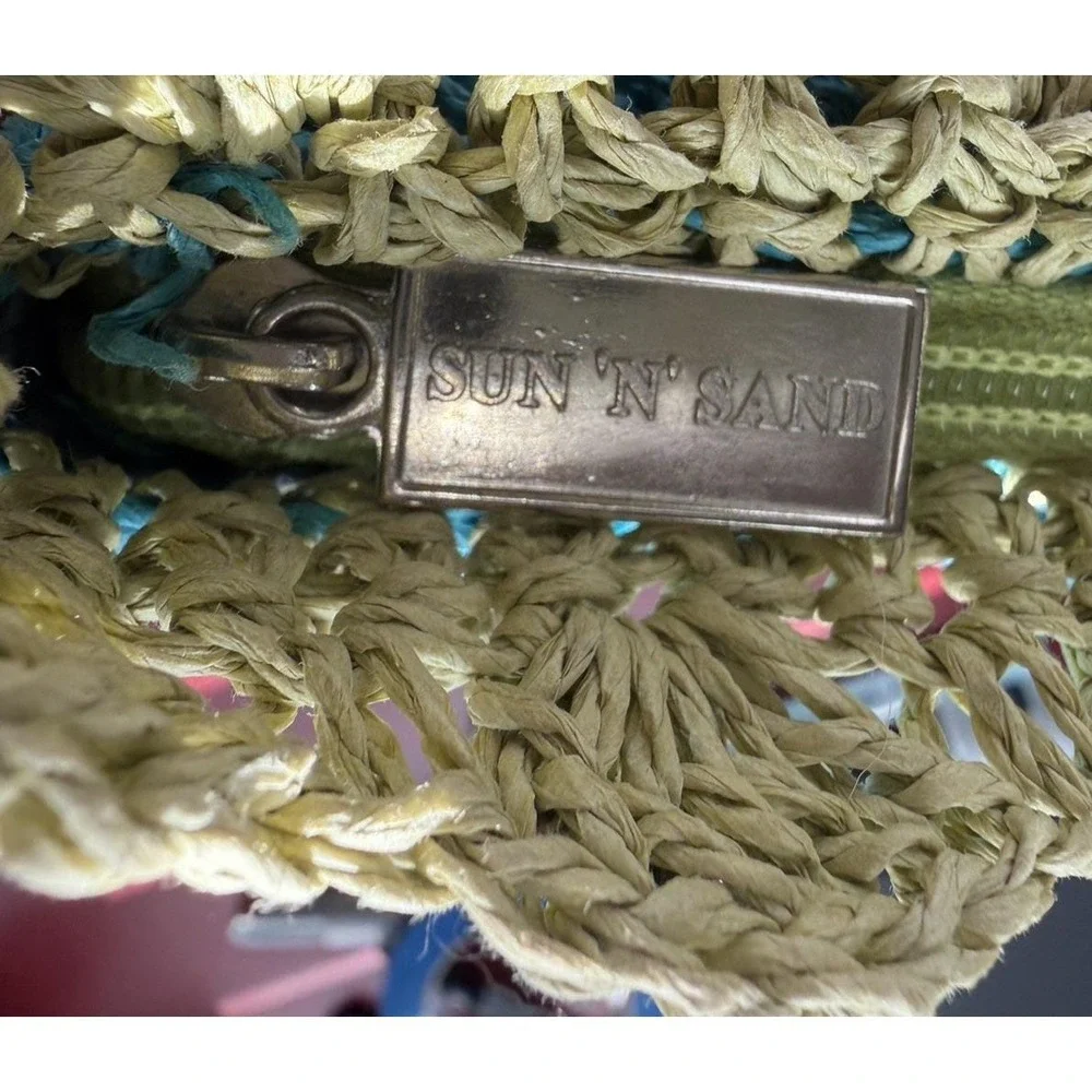 Vintage Tropical Fish Embroidered Crochet Straw Tote Bag Blue Summer Vacation - Picture 12 of 14